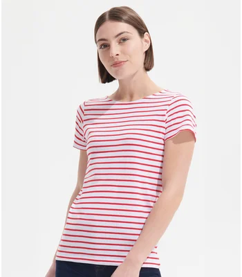SOL'S SOL'S Ladies Miles Striped T-Shirt in WH/RD