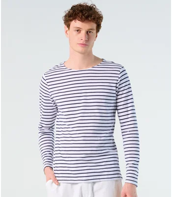 SOL'S SOL'S Marine Long Sleeve Striped T-Shirt in WH/NV