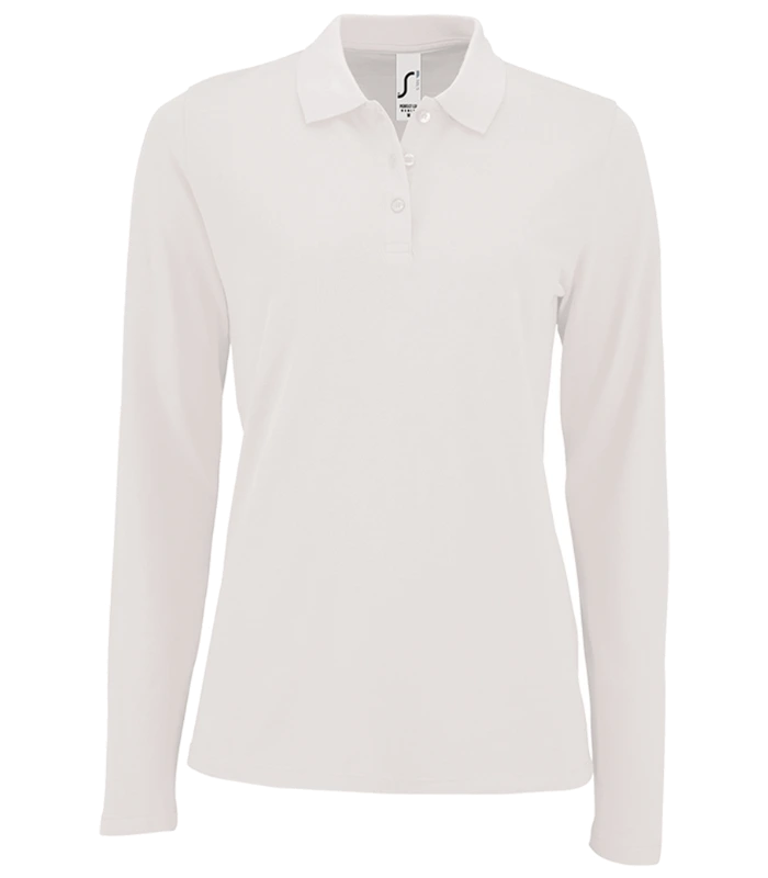 SOL'S SOL'S Ladies Perfect Long Sleeve Piqué Polo Shirt in WHI