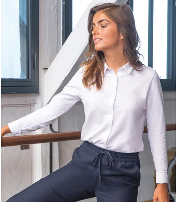 NEOBLU NEOBLU Ladies Basile Organic Cotton Long Sleeve Piqué Shirt in Deep Black