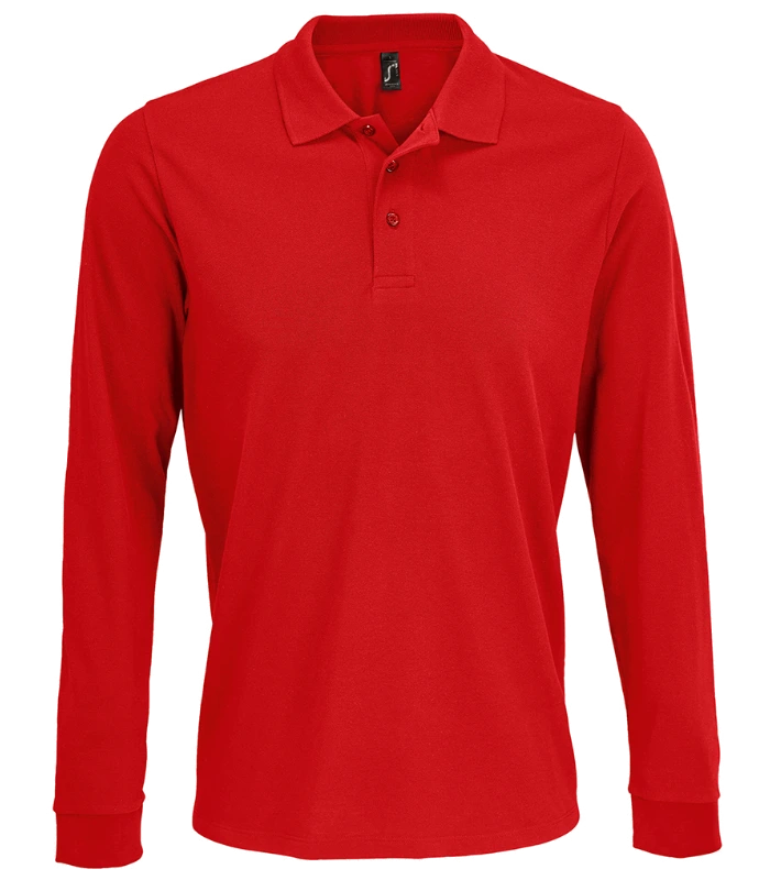 SOL'S SOL'S Unisex Prime Long Sleeve Piqué Polo Shirt in RED