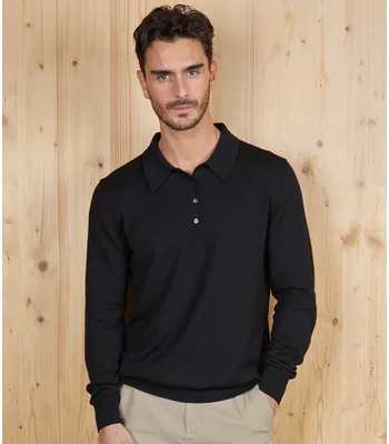 NEOBLU NEOBLU Stefan Polo Collar Sweater in Deep Black