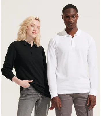 SOL'S SOL'S Unisex Planet Long Sleeve Piqué Polo Shirt in WHI