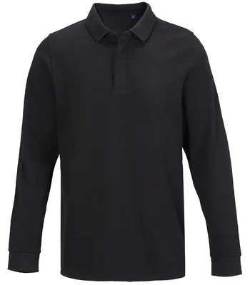 NEOBLU NEOBLU Owen Long Sleeve Piqué Polo Shirt in Deep Black