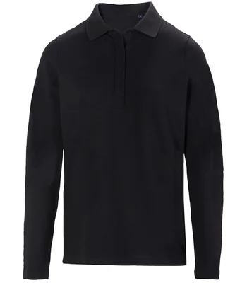 NEOBLU NEOBLU Ladies Owen Long Sleeve Piqué Polo Shirt in Deep Black