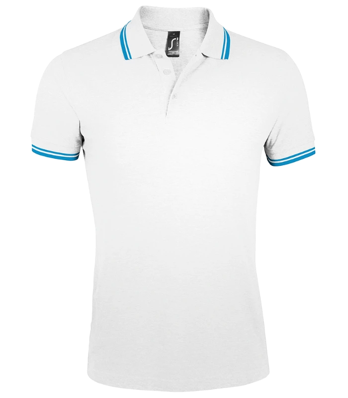 SOL'S SOL'S Pasadena Tipped Cotton Piqué Polo Shirt in WH/AQ
