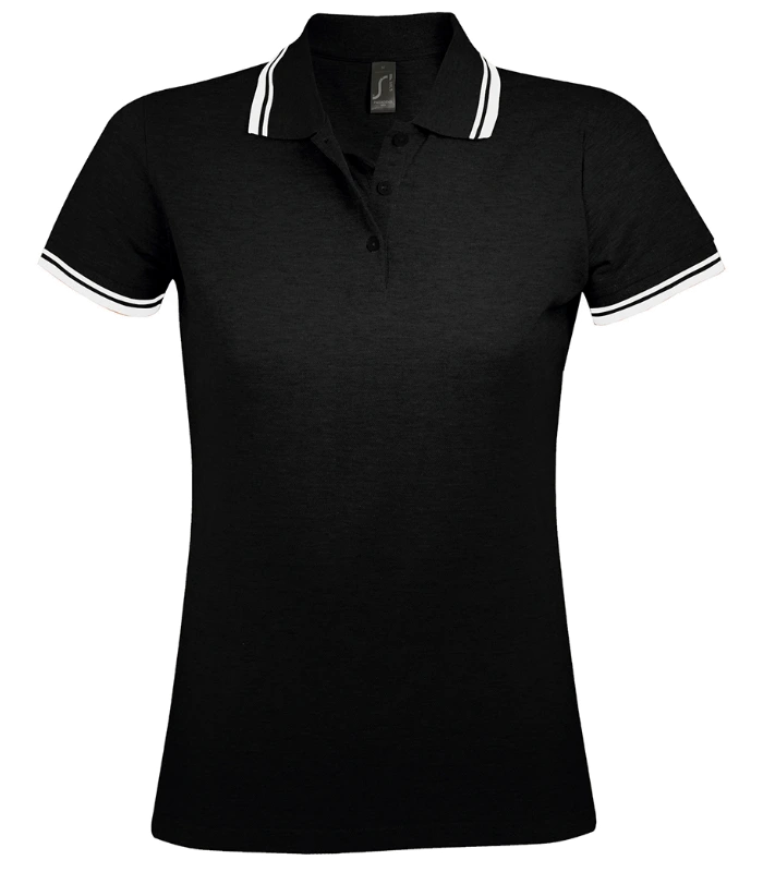 SOL'S SOL'S Ladies Pasadena Tipped Cotton Piqué Polo Shirt in BK/WH