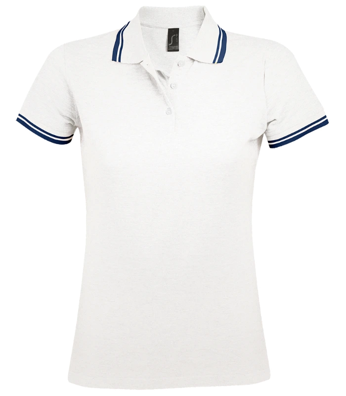 SOL'S SOL'S Ladies Pasadena Tipped Cotton Piqué Polo Shirt in WH/NV