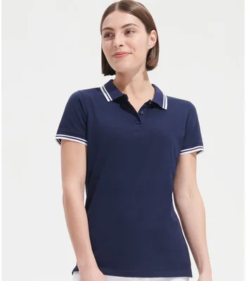 SOL'S SOL'S Ladies Pasadena Tipped Cotton Piqué Polo Shirt in FN/WH