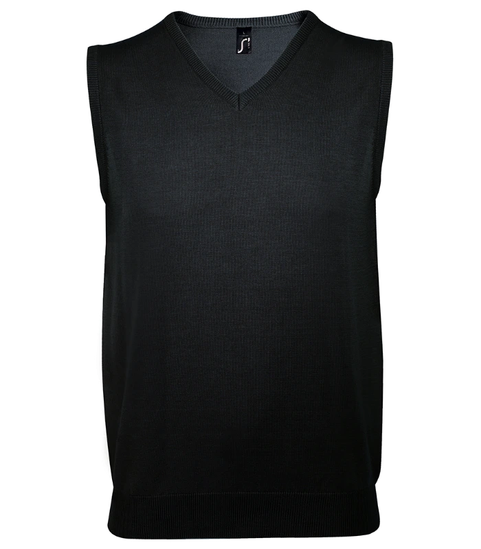 SOL'S SOL'S Unisex Gentlemen Sleeveless Cotton Acrylic V Neck Sweater in BLK