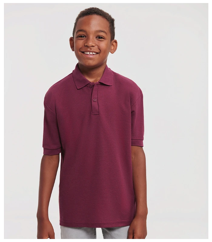 Russell Russell Schoolgear Kids Poly/Cotton Piqué Polo Shirt in Burgundy