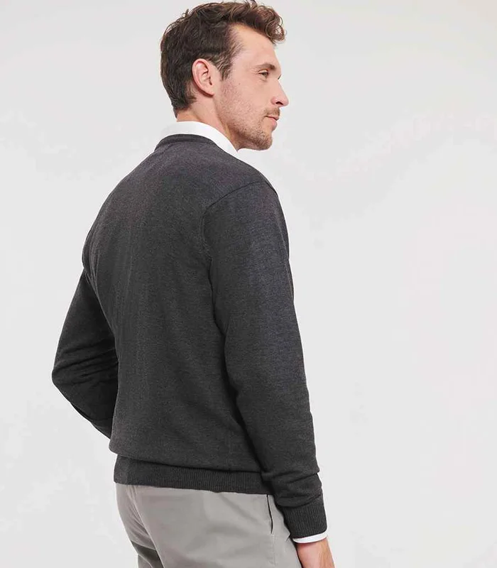 Russell Athletic Collection Russell Athletic Collection Cotton Acrylic V Neck Sweater in Charcoal Marl