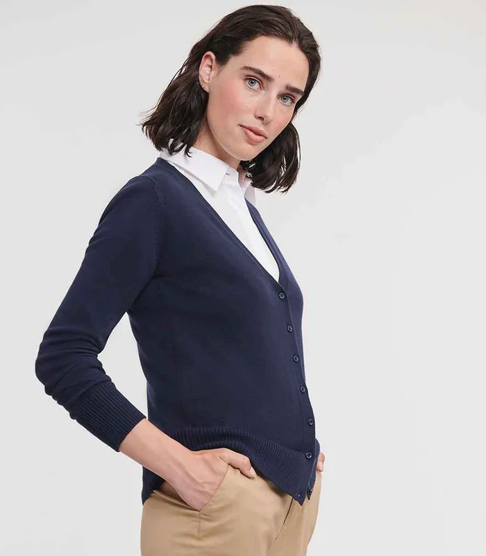 Russell Athletic Collection Russell Athletic Collection Ladies Cotton Acrylic V Neck Cardigan in French Navy