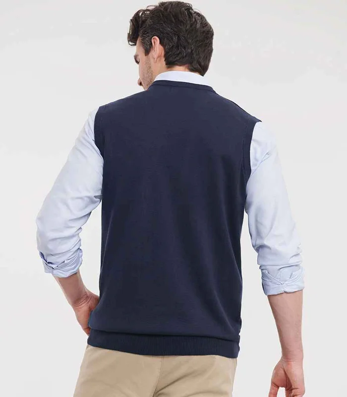 Russell Athletic Collection Russell Athletic Collection Sleeveless Cotton Acrylic V Neck Sweater in French Navy