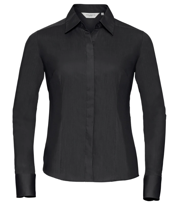 Russell Athletic Collection Russell Athletic Collection Ladies Long Sleeve Fitted Poplin Shirt in Black