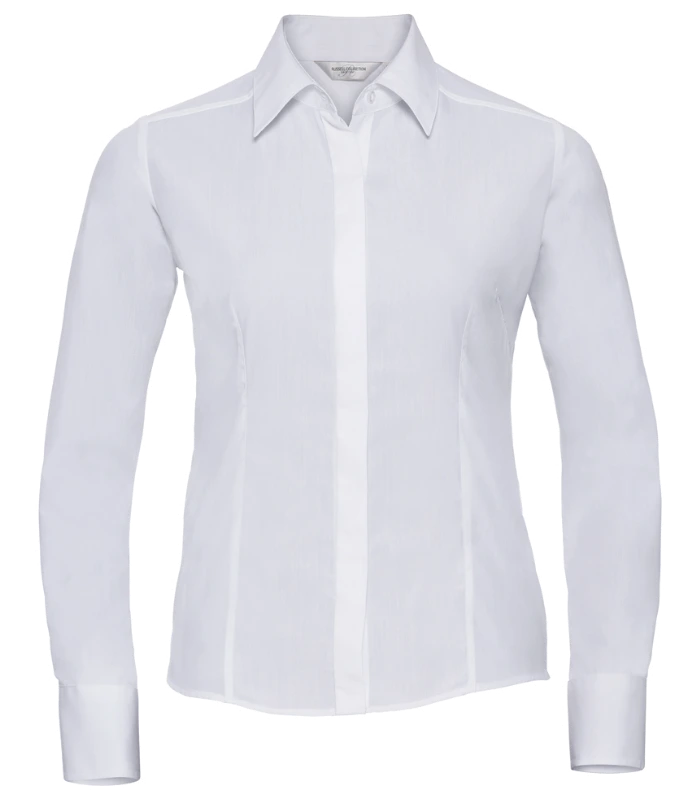 Russell Athletic Collection Russell Athletic Collection Ladies Long Sleeve Fitted Poplin Shirt in White