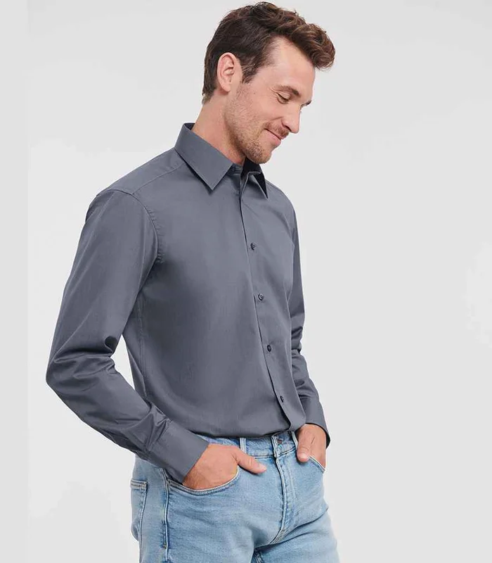Russell Athletic Collection Russell Athletic Collection Long Sleeve Tailored Poplin Shirt in Convoy Grey