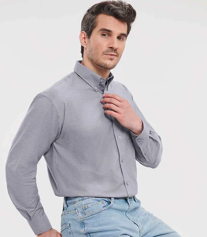 Russell Athletic Collection Russell Athletic Collection Long Sleeve Easy Care Oxford Shirt in Oxford Blue
