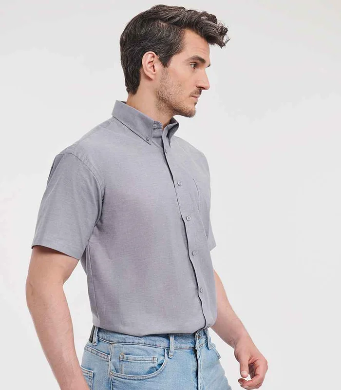 Russell Athletic Collection Russell Athletic Collection Short Sleeve Easy Care Oxford Shirt in Silver