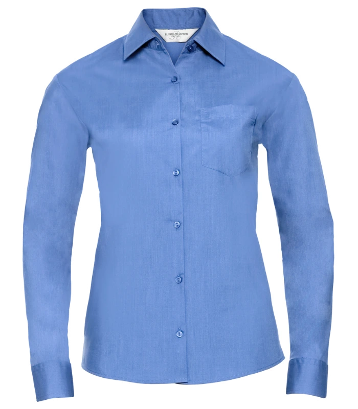 Russell Athletic Collection Russell Athletic Collection Ladies Long Sleeve Easy Care Poplin Shirt in Corporate Blue