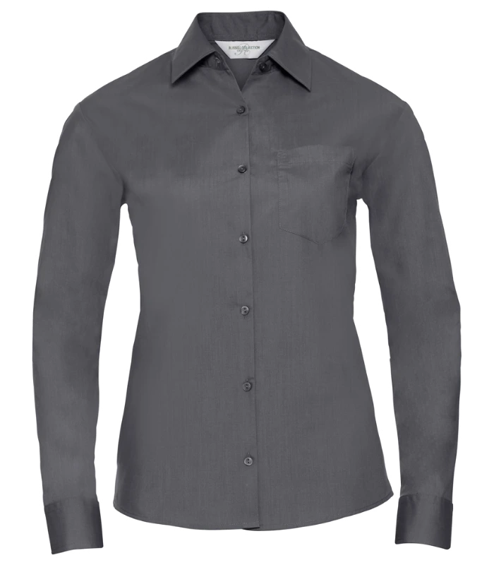 Russell Athletic Collection Russell Athletic Collection Ladies Long Sleeve Easy Care Poplin Shirt in Convoy Grey