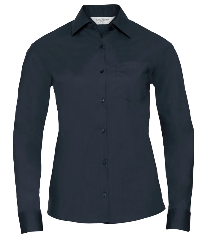 Russell Athletic Collection Russell Athletic Collection Ladies Long Sleeve Easy Care Poplin Shirt in French Navy