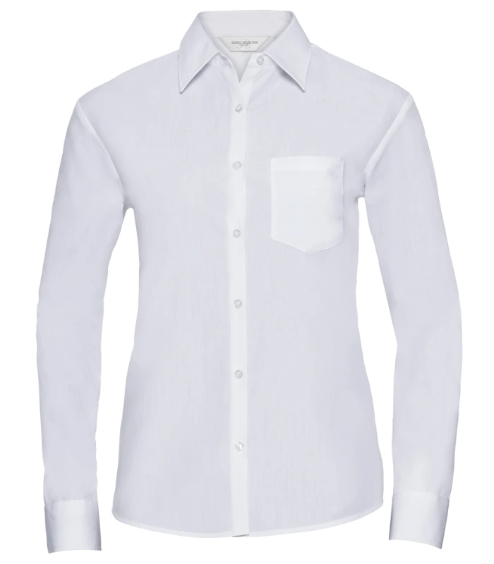 Russell Athletic Collection Russell Athletic Collection Ladies Long Sleeve Easy Care Poplin Shirt in White