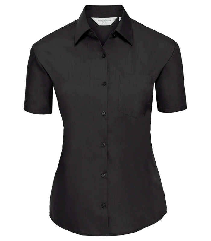 Russell Athletic Collection Russell Athletic Collection Ladies Short Sleeve Easy Care Poplin Shirt in Black