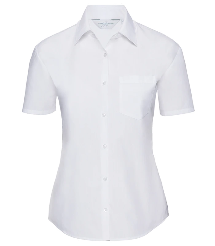 Russell Athletic Collection Russell Athletic Collection Ladies Short Sleeve Easy Care Poplin Shirt in White