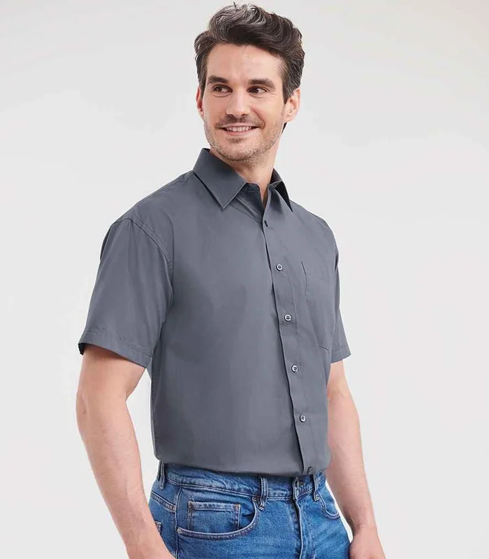 Russell Athletic Collection Russell Athletic Collection Short Sleeve Easy Care Poplin Shirt in Corporate Blue