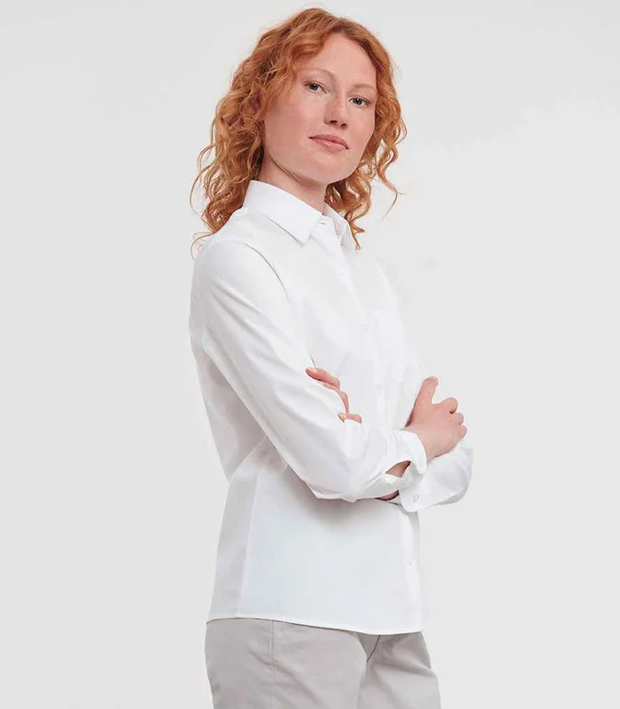 Russell Athletic Collection Russell Athletic Collection Ladies Long Sleeve Easy Care Cotton Poplin Shirt in Black