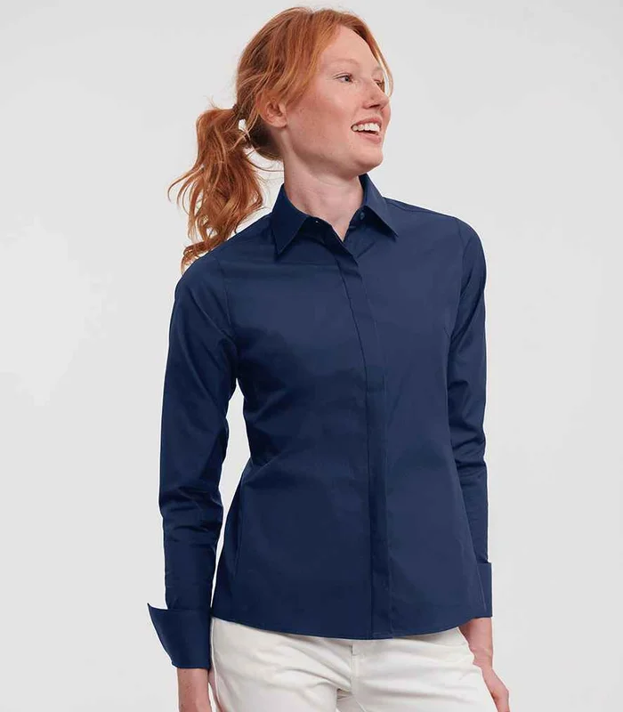 Russell Athletic Collection Russell Athletic Collection Ladies Ultimate Stretch Shirt in Bright Navy