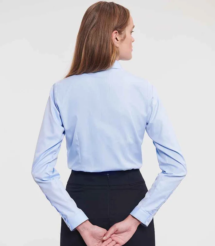 Russell Athletic Collection Russell Athletic Collection Ladies Long Sleeve Herringbone Shirt in White