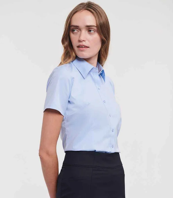 Russell Athletic Collection Russell Athletic Collection Ladies Short Sleeve Herringbone Shirt in White