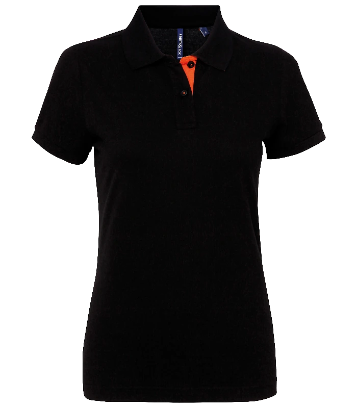 Asquith & Fox Asquith & Fox Women's contrast polo in Black/Orange
