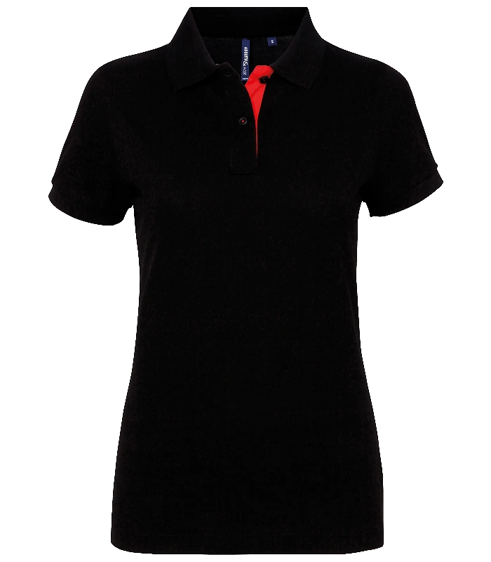Asquith & Fox Asquith & Fox Women's contrast polo in Black/Red