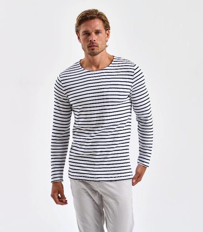 Asquith & Fox Asquith & Fox Men's Marinière coastal long sleeve tee in White/Navy