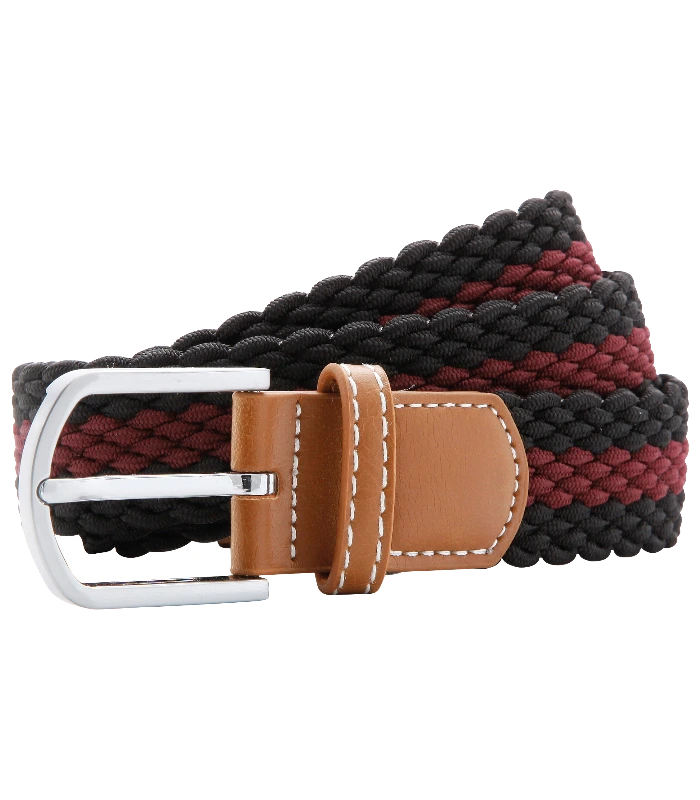 Asquith & Fox Asquith & Fox Two-colour stripe braid stretch belt in Black/Burgundy