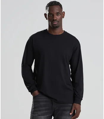 AWDis AWDis Long Sleeve 180 T-Shirt in Deep Black