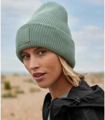 Beechfield Beechfield Deep Cuff Tonal Patch Beanie in Black