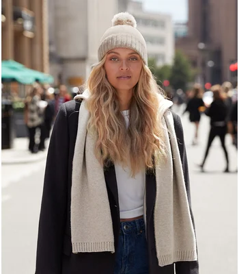 Beechfield Beechfield Knitted Scarf and Beanie Gift Set in Oatmeal Fleck
