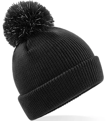 Beechfield Beechfield Kids Reflective Bobble Beanie in Black
