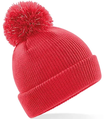 Beechfield Beechfield Kids Reflective Bobble Beanie in Bright Red