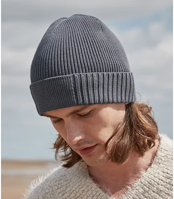 Beechfield Beechfield Organic Cotton Engineered Patch Beanie in Black