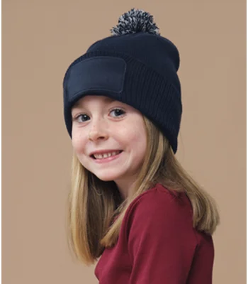 Beechfield Beechfield Kids Snowstar® Patch Beanie in Black/Bright Royal
