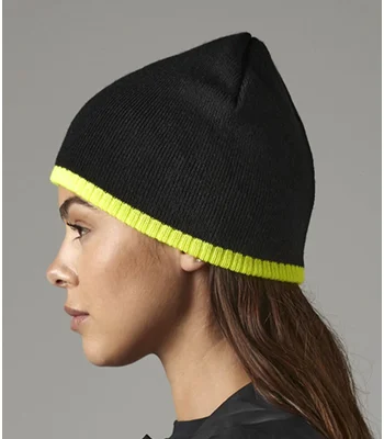 Beechfield Beechfield Two Tone Pull-On Beanie in Black/Fluorescent Orange