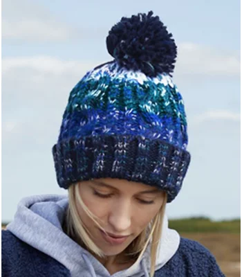 Beechfield Beechfield Corkscrew Pom Pom Beanie in Alpine Blues