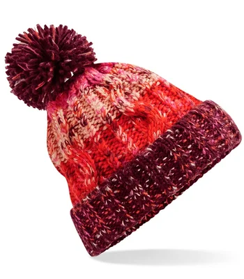 Beechfield Beechfield Corkscrew Pom Pom Beanie in Cherry Sherbet