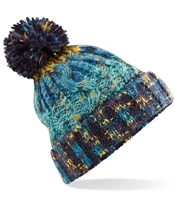 Beechfield Beechfield Corkscrew Pom Pom Beanie in Marina Splash