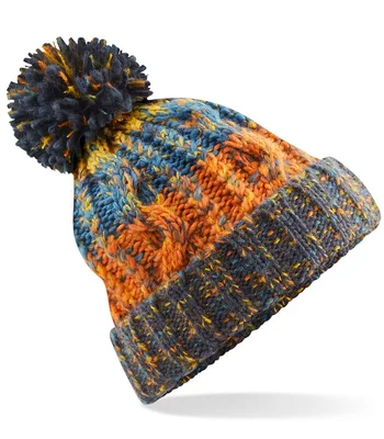 Beechfield Beechfield Corkscrew Pom Pom Beanie in Retro Blues